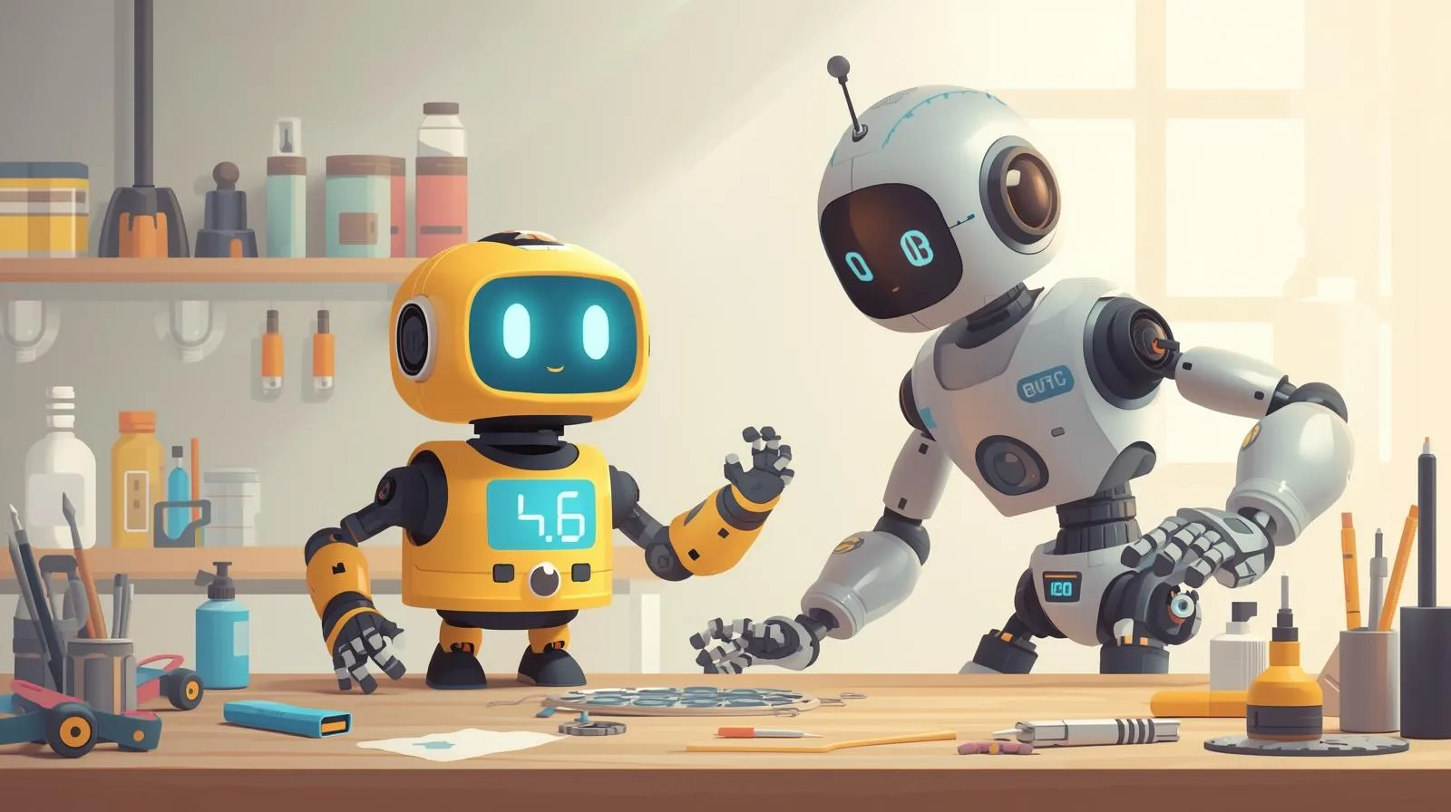 A robot coordinating with another robot.